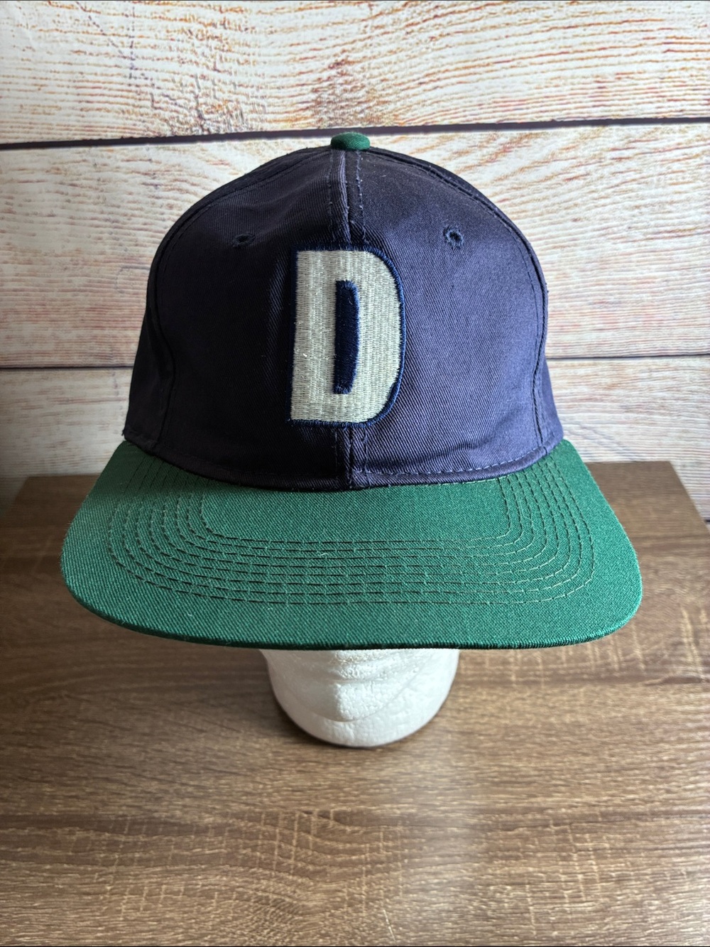 Vintage Headmaster Letter D Two Tone Baseball Cap Navy & Green Details Back side
